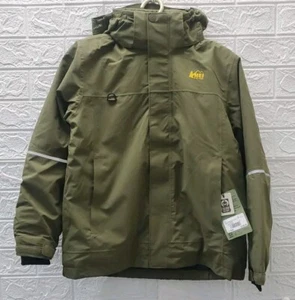 New Rei Co Op Timber Mountain Waterproof Hooded Jacket Olive Size Large Youth - Picture 1 of 7