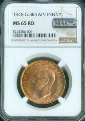 1948 Great Britain Penny NGC MS-65 RED MAC Quality✔️ - Image 1 of 2