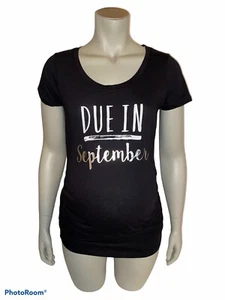 Motherhood Maternity Due In September Announcement Black Silver T-Shirt S NWT - Picture 1 of 8
