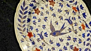 Antico piatto porcellana vittoriano ornato blu e oro passero uccellino - Foto 1 di 11
