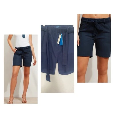 CARIBBEAN JOE женщин без застежек подпоясанный шорты льна/вискозы новый с Ярлыками пляж отпуск SZ L - Изображение 1 из 4