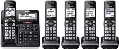 Panasonic Cordless Phone System Answering Machine 5 Handset Bluetooth Call Block - Imagem 1 de 4