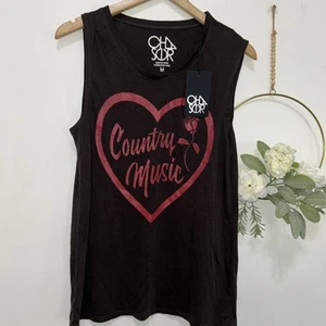 NWT Chaser Country Music Heart Black Graphic Tank Top Super Soft Sz M - Picture 1 of 5