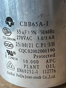 CBB65A-1 35 UF +5uF  270VAC Capacitor 3.0A 3.6A 25/80/21 - Picture 1 of 3