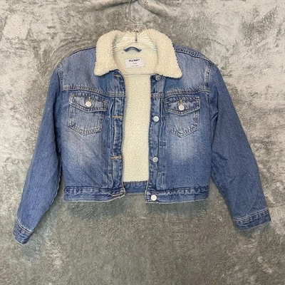 Chaqueta vaquera azul recortada de camionero forrada Sherpa vintage azul marino para niñas años 90 L 10/12 Foto 1 de 4