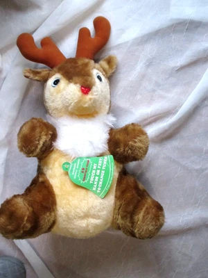 Vtg. Retro UIC 1986 Rudolph Red Nosed Reindeer Plush Singing Xmas Works w/Tag - Image 1 of 4