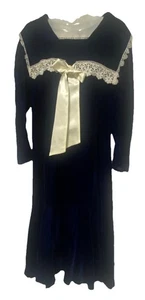 Vestido babero Gunnie Sax para Jessica McClintock negro terciopelo encaje ribete vintage 9 - Imagen 1 de 13