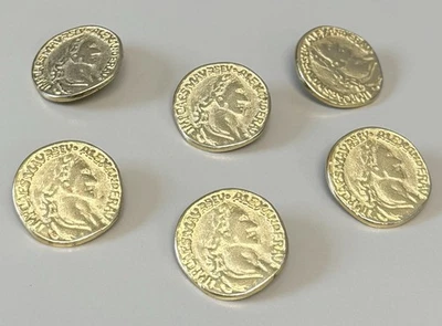 Vintage Alexander The Great King Of The Greek Kingdom Of Macedon 6 Gold Buttons - Image 1 of 4