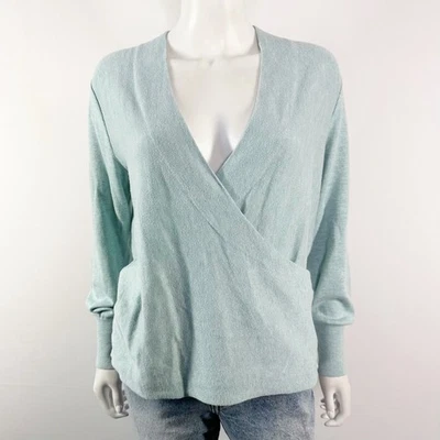 Suéter J. Jill Seafoam Azul Cuello en V Talla S Informal Imitación Envoltura Clásico Invierno Foto 1 de 4