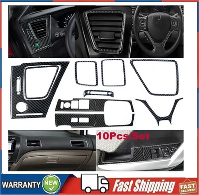 Juego de 10 piezas/juego de cubierta de decoración interior de fibra de carbono para Honda Civic Coupé 2013-15 Foto 1 de 4