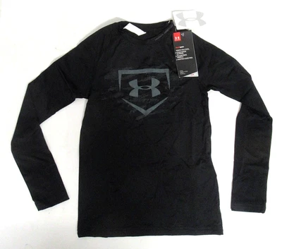 BOYS Under Armour heatgear  Long Sleeve Black Fitted Shirt - Size Youth SMALL - Image 1 of 4