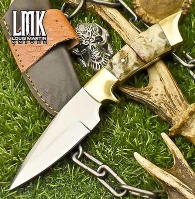LMK Custom Forged Skinner Knife ATS-34 Steel Ram's Horn Brass Guard Gift - Image 1 of 4