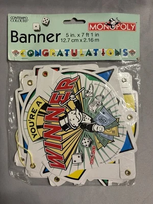 Banner de felicitación Monopoly 1998 vintage Hasbro 5 pulgadas x 7 pies 1 pulgada L843 Foto 1 de 4