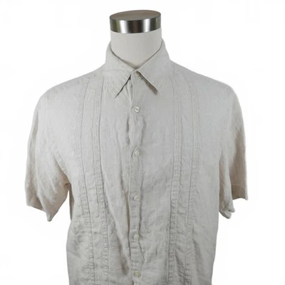 Claiborne Mens Linen Short Sleeve Button Up Beige Shirt Large - Image 1 of 4