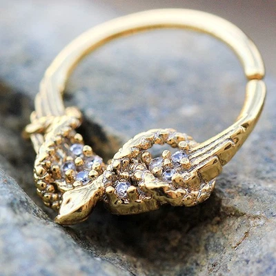 Gold Plated Jeweled Wings and Snake Seamless Ring / Septum Ring - Image 1 of 3