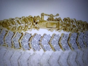 14K YELLOW GOLD CLAD REAL DIAMOND FAN TENNIS BRACELET 7.25 IN + bonus - Picture 1 of 1