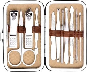 11-teiliges Nagelknipser Werkzeug Set mit Ohrstocher und Akne Nadel - schwarz - Bild 1 von 6