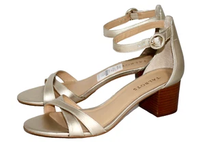 TALBOTS Mimi Cross Band Ankle Strap Sandal Women Size 9.5 Gold Leather Mid Heel - Picture 1 of 7
