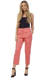 Ladies Pink Cotton Rich Slim Cropped Pants 3/4 Womens Stretch Crop Trousers - Picture 1 of 9