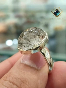Mens Natural Muh e Najaf, 925 Sterling Silver Ring,Oval Quartz,Original Moonston - Picture 1 of 3