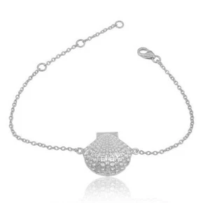 Handmade 925 Sterling Fine Silver Shell Designer Chain Bracelet Jewelry - Picture 1 of 2