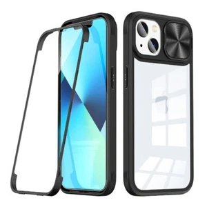 For iPhone 14 Case Full Body Protective Cover with Slide Camera Lens Black - Picture 1 of 1