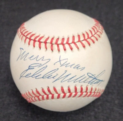 EDDIE MATHEWS Signed MERRY CHRISTMAS Official Baseball-HOF-MILWAUKEE BRAVES-PSA - Image 1 of 4