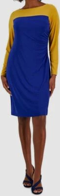 Vestido recto Kasper para mujer azul bloques de colores manga larga talla XL Foto 1 de 3