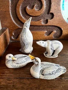 Scrimshaw Style Figurines Penguin&Ducks Handmade UK NEW(Polar Bear Sold Out) - Picture 1 of 19