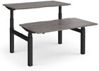 Elev8 Touch sit-stand back-to-back desks 1400mm x 1650mm - black frame, grey oak