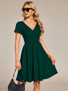 Women's V-Neck Short Sleeves A-Line Mini Summer 2023 Casual Dress (&Plus Size) - Picture 1 of 46