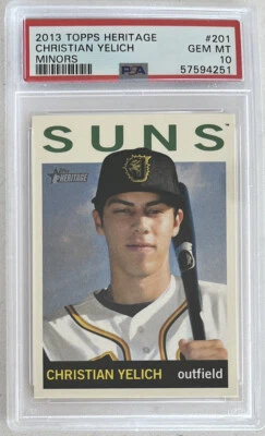 2013 Topps Heritage Christian Yelich #201 PSA 10 GEM MT,Suns Minors,(B193) - Image 1 of 2