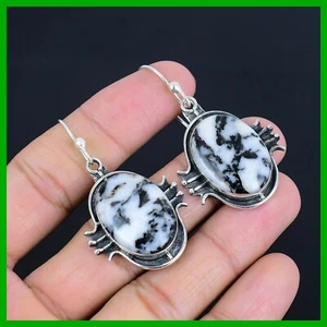 White Buffalo Turquoise Gemstone Drop Dangle Artisan New Earrings 925 Silver - Picture 1 of 6