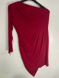 PRETTYGARDEN Oberteil mit diagonalem Kragen Damen Gr. XL rot Langarm unregelmäßiger Saum - Bild 1 von 5