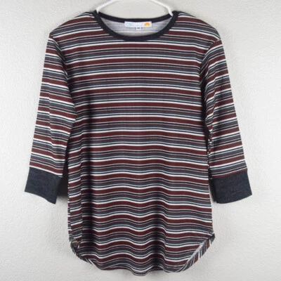 C&C California Women M Gray Brown Striped Ribbed Tee Tshirt Top Shirt 3/4 Sleeve - Image 1 of 4