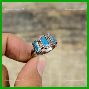 Womens day Deal Natural Swiss Blue Topaz Electroformed Multi Stone Ring Copper - Picture 1 of 6