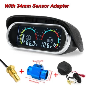 2in 1 LCD Voltmeter Water Temperature Gauge Motor Temp Sensor with 34mm Adapter - Picture 1 of 16