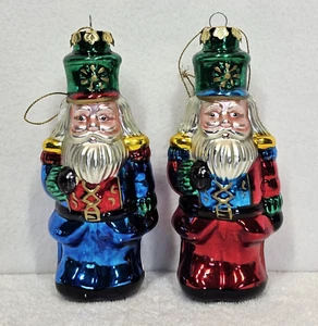 Pair Blown Glass Santa Toy Soldier Christmas Tree Ornaments Red Blue 6" Holiday - Picture 1 of 6