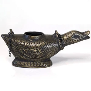Vintage Aged Brass Bird Duck Incense Burner Oil Lamp India Heavy Bronze 6.5" - Picture 1 of 4