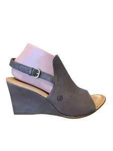 Born Bevi Wedge Heels Shoes Brown Leather Slingback Buckle 11M - Picture 1 of 6