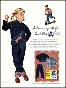 1954 Niña Niño Campana Azul Niños Denim Ropa Retro Arte Impresión Anuncio L93 - Imagen 1 de 1