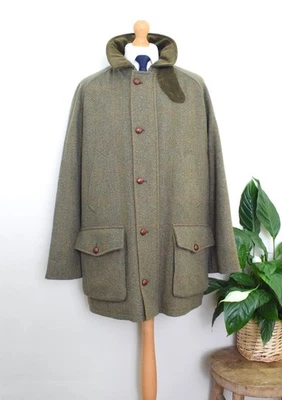New DAKS Olive Herringbone Tweed Field Coat Size 46R/56R XXL Raglan Wool Lined - Image 1 of 4