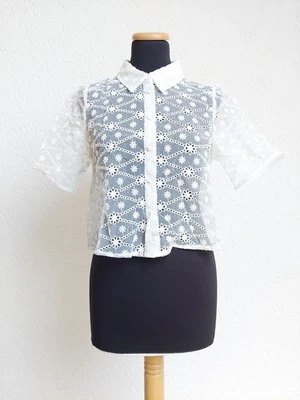 Weiß transparentes Blumenstickerei Hemd Bluse von Zara, Gr. S (NEU) - Bild 1 von 4