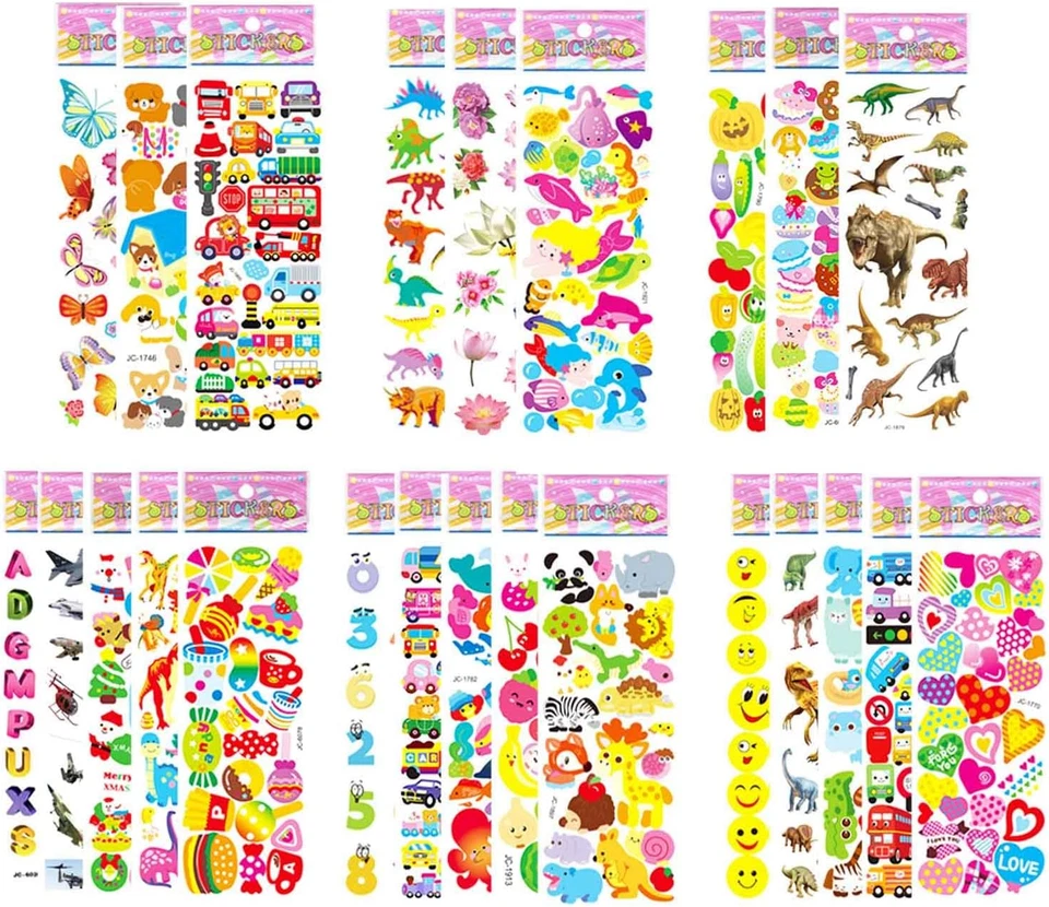 FNGEEN Puffy Stickers for Kids Toddlers Small 3D Sticker Variety Pack Kid S...