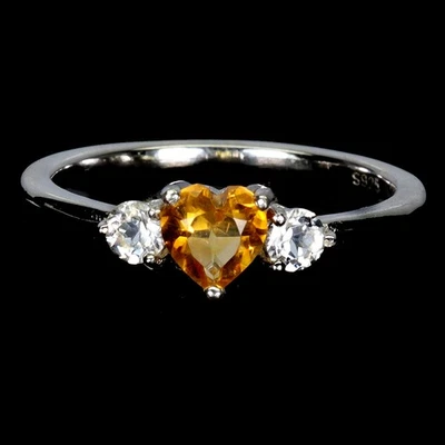 925 Sterling Silver Ring Heart Citrine 5mm Natural Gemstone Jewelry Size 8 Foto 1 de 4
