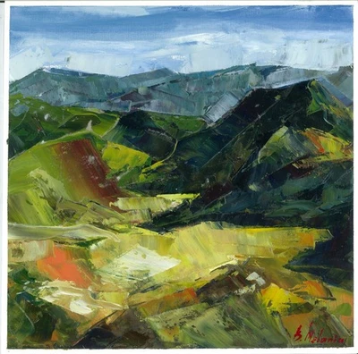 original Gemälde 30 x 30 cm 43BM Kunstwerk Ölfarben Impasto Gemälde Landschaft - Bild 1 von 3