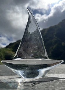 VTG Murano Hand Blown Glass Sail Boat Clear w/Gold on Sail. Singular Glass Art - Picture 1 of 10