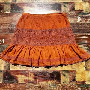Minifalda Secret Mission La Perla Talla L Naranja Óxido Algodón Encaje Panel Boho Otoño - Imagen 1 de 10