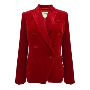 L'AGENCE Kenzie Velvet Double Breasted Blazer in Red Dahlia 2|XS - Picture 1 of 13