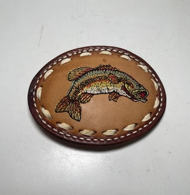 Vintage Nocona Belt Buckle Leather Bass Fish- Needle Point Buckle - Image 1 of 4